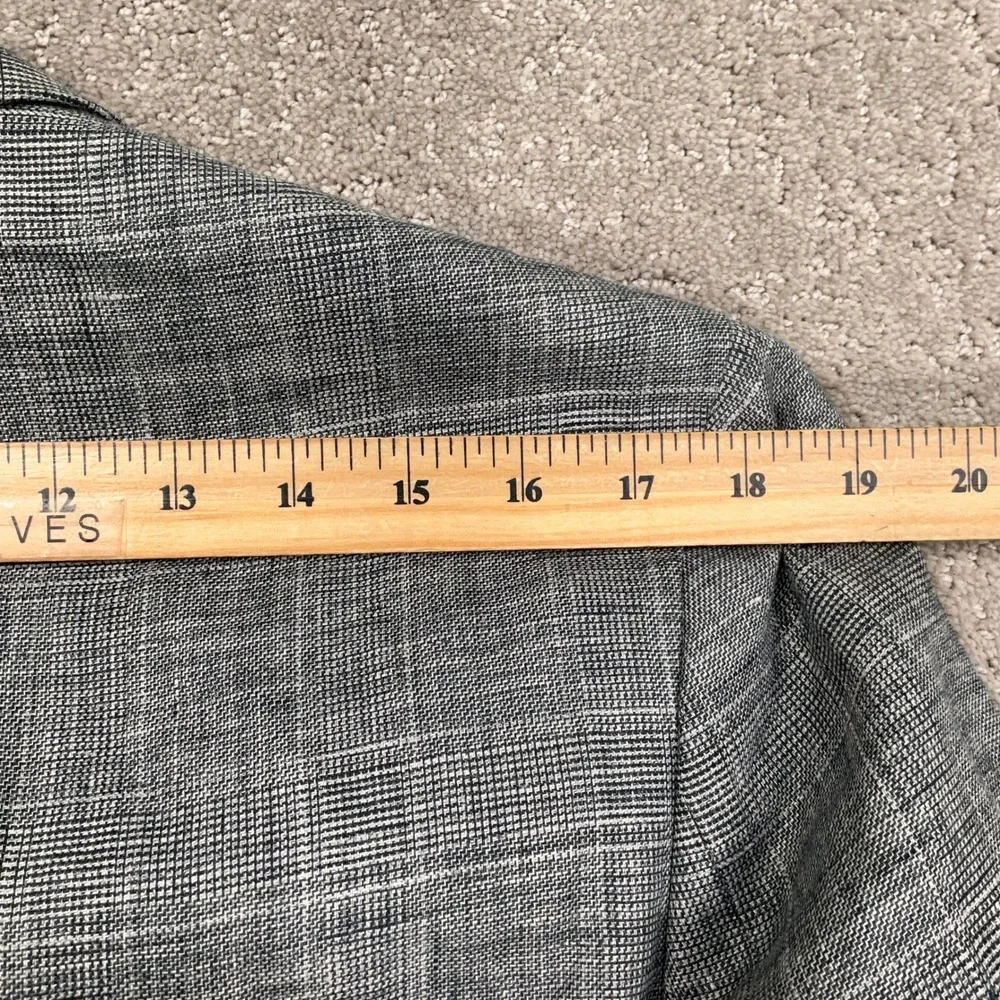 Banana Republic Blazer Mens 40R Gray Linen Slim Fit Glen Plaid Jacket
